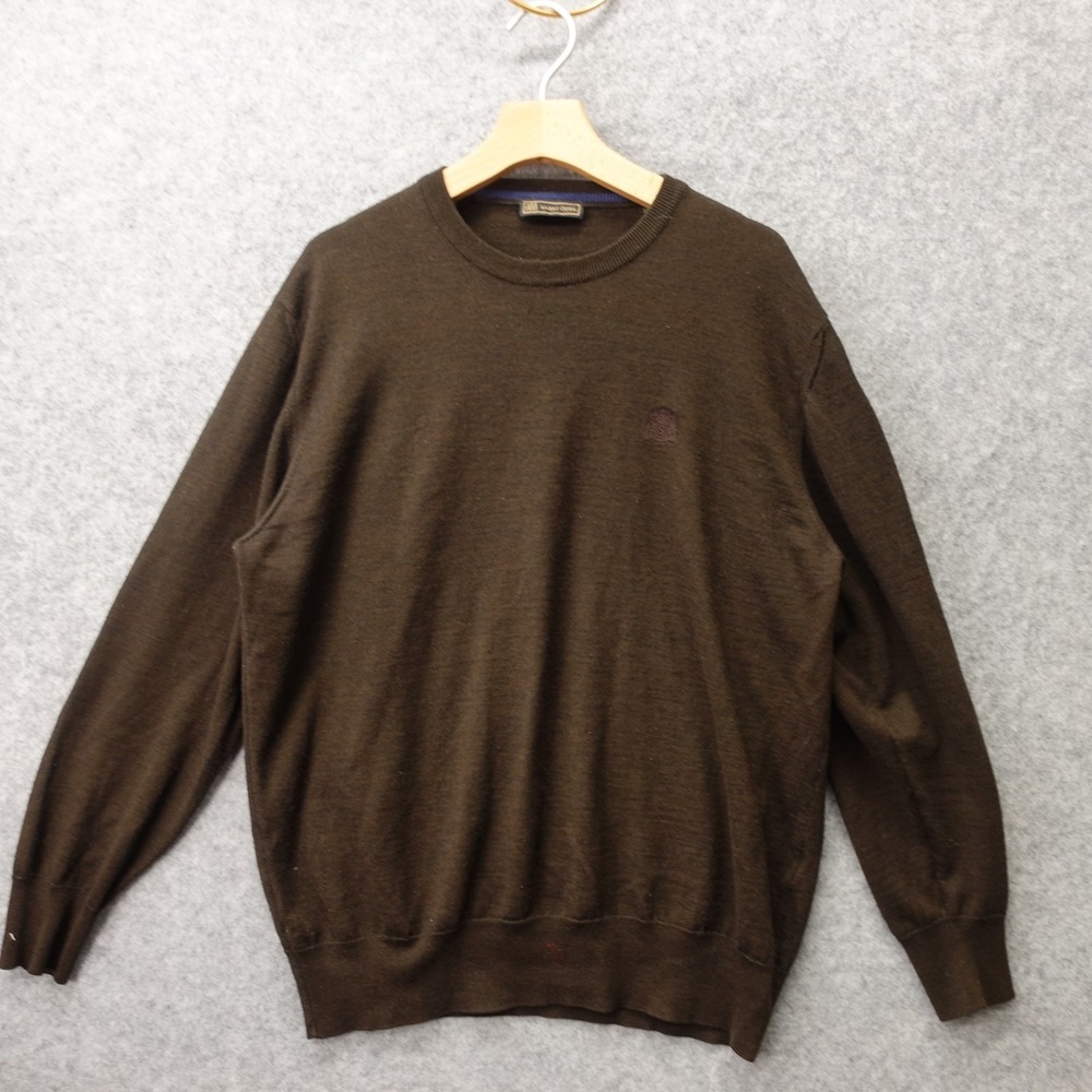 Mens Crewneck Wool Sweater M Brown Coffee Classic Pullover Chocolate SABRI OZEL